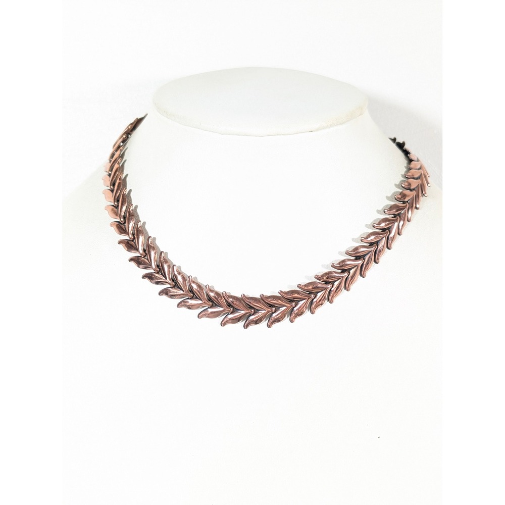 Vintage Renoir Copper Chevron‎ Wheat Link Necklace 16" Mid Century